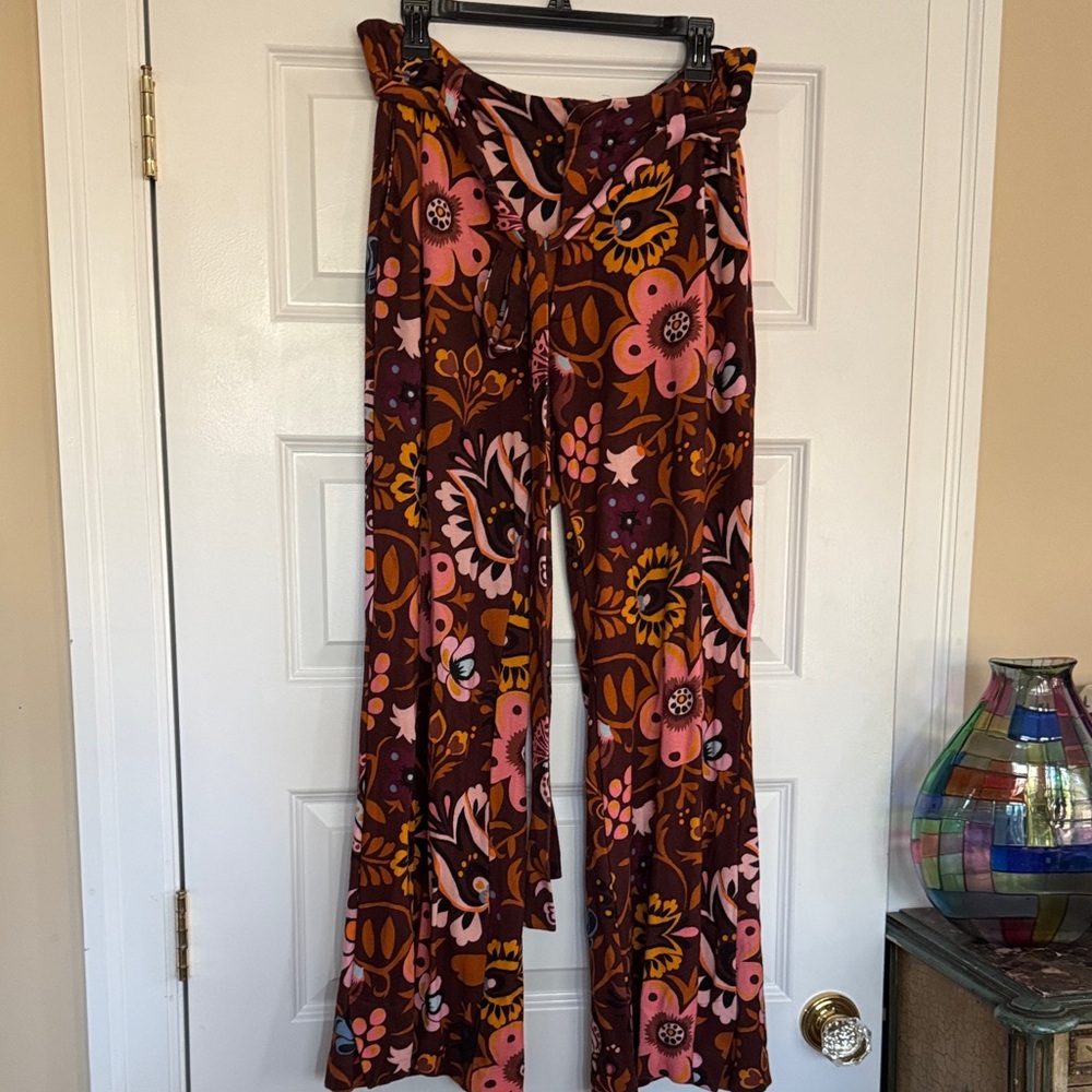 LA DoubleJ. XL Floral Women's Pants - Pink and Brown